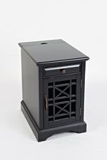 Benzara Wooden Chairside Table With Hidden Power Charger, Antique Black