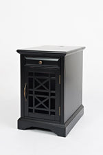 Benzara Wooden Chairside Table With Hidden Power Charger, Antique Black