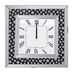 Benzara Mirrored Wall Clock with Floating Crystals Inlay, Silver and Black