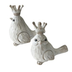 Benzara Distressed Polyresin Figurines Featuring Birds with Crowns, White and Brown, Set of 2