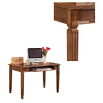Benzara Wooden Desk with Drop Down Keyboard Tray and Turned Legs, Brown
