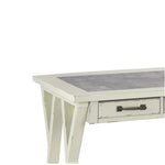 Benzara Three Drawers Wooden Desk with Faux Cement Top and Trestle Base, White and Gray