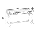 Benzara Three Drawers Wooden Desk with Faux Cement Top and Trestle Base, White and Gray