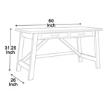 Benzara Two Drawers Wooden Desk with Cross Stretcher Brace Design, Large, Brown