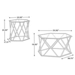 Benzara Hexagonal Design Metal Framed Table Set with Inserted Glass Top, Set of 3 Silver and Clear