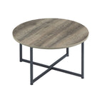 Benzara Wooden Table Set with Sturdy Metal Base, Set of 3, Gray and Brown