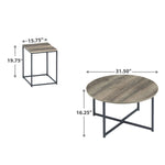 Benzara Wooden Table Set with Sturdy Metal Base, Set of 3, Gray and Brown