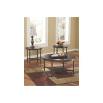 Benzara Industrial Style Round Wooden Table Set with Tubular Metal Base, Set of 3, Brown and Gray