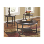 Benzara Industrial Style Round Wooden Table Set with Tubular Metal Base, Set of 3, Brown and Gray