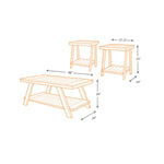 Benzara Plank Style Wooden Table Set with Trestle Base and Lower Shelf, Set of 3, Brown