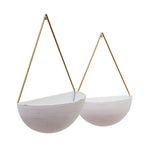 Benzara Modern Style Metal Half Moon Wall Hanging Planters, White and Gold, Set of 2