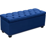 Benzara Velvet Upholstered Button Tufted Trunk with Lift Top Storage and Nail head Accent Trim, Blue