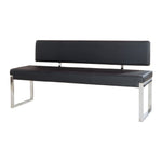 Benzara Leatherette Upholstered Bench with Stainless Steel Frame and Back Support, Black and Silver