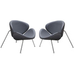 Benzara Leather Upholstered Accent Chairs with Angled Metal Legs, Set of 2, Gray and Chrome