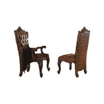 Benzara Faux Leather Upholstered Wooden Side Chair with Scrolled Carvings, Brown, Set of 2