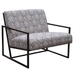 Benzara Geometric Pattern Fabric Upholstered Accent Chair with Metal Sled Base, Black and White