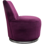 Benzara Velvet Upholstered Swivel Accent Chair with Stainless Steel Base, Purple and Silver