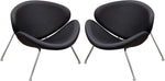 Benzara Modern Leatherette Upholstered Accent Chair with Angled Metal Legs, Set of 2, Black and Silver