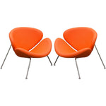 Benzara Modern Leatherette Upholstered Accent Chair with Angled Metal Legs, Set of 2, Orange and Silver