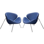 Benzara Modern Leatherette Upholstered Accent Chair with Angled Metal Legs, Set of 2, Blue and Silver