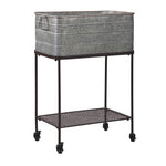 Benzara Rectangular Metal Beverage Tub with Stand and Open Grid Shelf, Gray and Black
