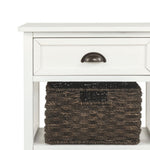 Benzara Cottage Style Wooden Accent Table with Two Woven Storage Baskets, White and Brown