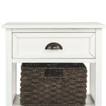 Benzara Cottage Style Wooden Accent Table with Two Woven Storage Baskets, White and Brown