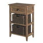 Benzara Cottage Style Wooden Accent Table with Two Woven Storage Baskets, Brown