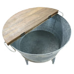 Benzara Distressed Metal Frame Cocktail Table with Hinged Lift Top Storage, Brown and Gray