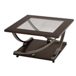 Benzara 21 Inch Glass Top Wooden Coffee Table with Casters, Brown