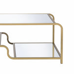 Benzara Metal Frame Mirrored Coffee Table with Tiered Shelves, Gold and Silver