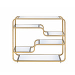 Benzara 31 Inch Metal Frame Mirrored Sofa Table, Gold and Silver