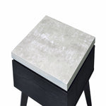 Benzara Wooden End Table with Faux Concrete Like Top and Tapered Legs Support, White and Black