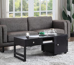 Benzara Rectangular Convertible Coffee Table with Spacious Storage and Castors, Black