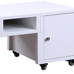 Benzara Rectangular Convertible Coffee Table with Spacious Storage and Castors, White