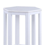Benzara 20 Inch Hexagonal Wooden End Table with Marble Top, White