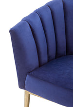 Benzara Metal and Fabric Accent Chair with Channel Tufting, Blue and Gold