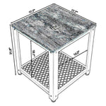 Benzara Metal Frame End Table with Wooden Top and Wide Mesh Bottom Shelf, Brown and Black