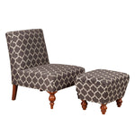 Benzara Trellis Pattern Fabric Upholstered Wooden Accent Chair with Ottoman, Multicolor, Set of 2