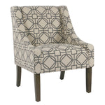 Benzara Fabric Upholstered Wooden Accent Chair with Geometric Pattern and Sloped Arms, Beige and Black