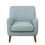 Benzara Button Tufted Fabric Upholstered Wooden Accent Chair with Slanted Legs, Blue and Brown