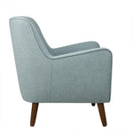 Benzara Button Tufted Fabric Upholstered Wooden Accent Chair with Slanted Legs, Blue and Brown