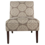Benzara Medallion Printed Fabric Upholstered Wooden Accent Chair with Blocked Legs, Brown and Cream