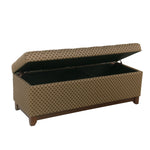 Benzara Fabric Upholstered Wooden Bench with Geometric Pattern and Hidden Storage, Brown