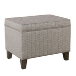 Benzara Chevron Pattern Fabric Upholstered Wooden Ottoman with Lift Top Storage, Gray and Brown