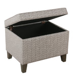 Benzara Chevron Pattern Fabric Upholstered Wooden Ottoman with Lift Top Storage, Gray and Brown