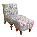 Benzara Wood and Fabric Accent Chair and Ottoman with Printed Paisley Pattern, Pack of Two, Multicolor