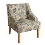 Benzara Fabric Upholstered Wooden Accent Chair with Jacobean Pattern, Tan, Blue and Brown