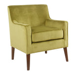 Benzara Fabric Upholstered Wooden Accent Chair with Plush Seat Cushion, Yellow and Brown