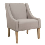 Benzara Fabric Upholstered Accent Chair with Swooping Arms and Nail Head Trim, Tan and Brown